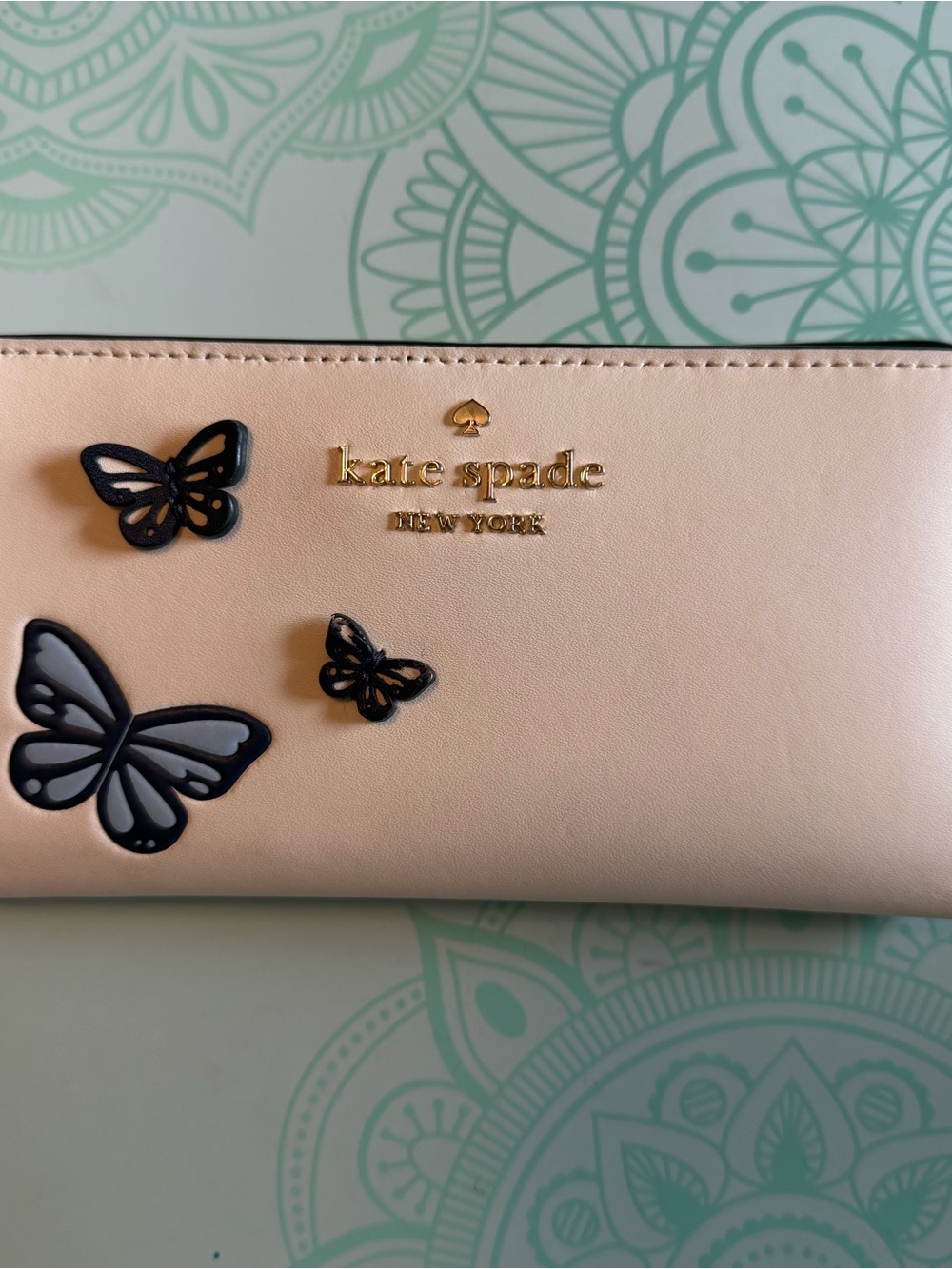 kate spade Off White Wallet with Navy Butterfly Accents